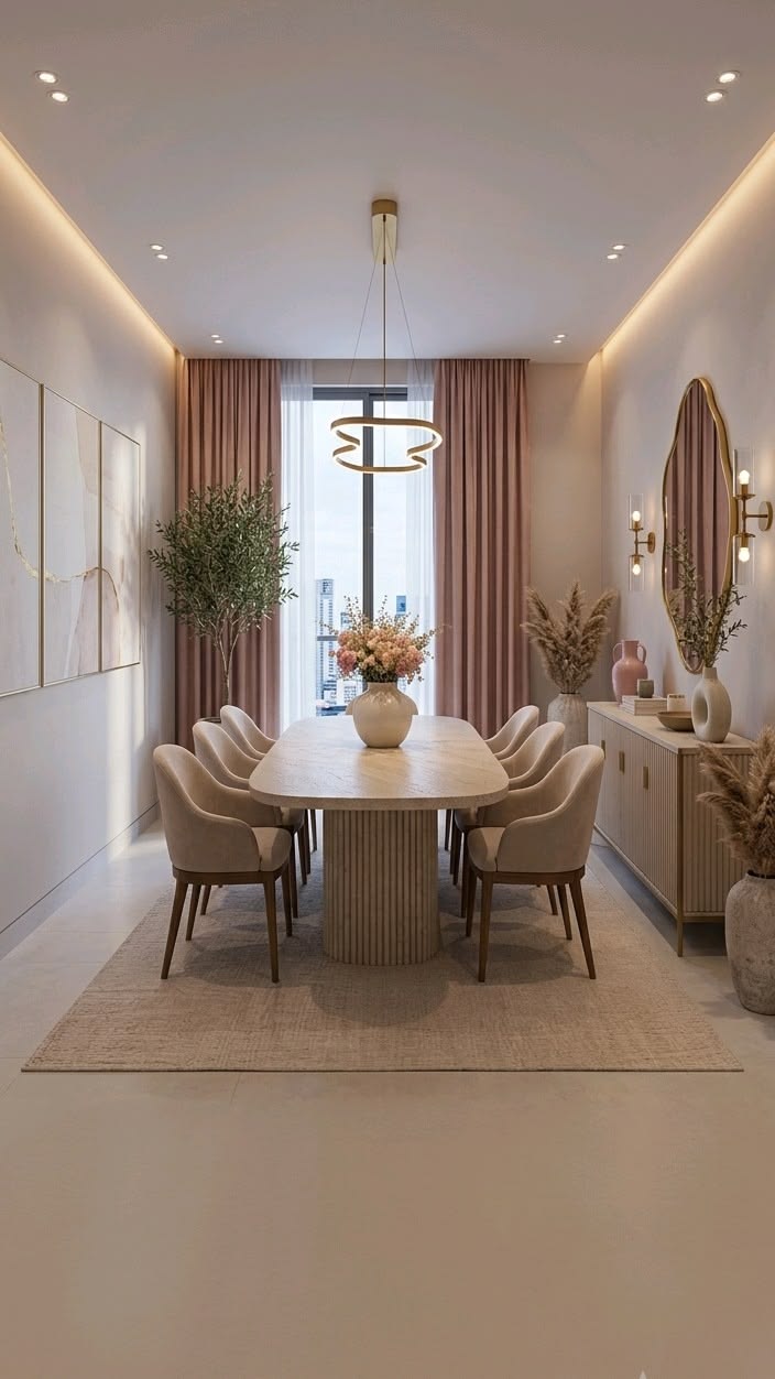 Contemporary Dining Space featuring Solid Teak 6-Seater Table & Bronze Mirror #7